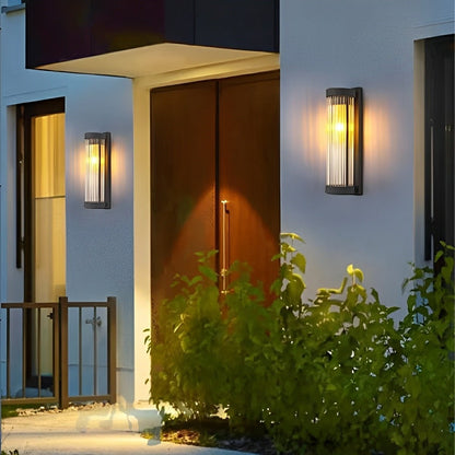 Modern Solar Waterproof Cylinder Striped Glass Outdoor LED Porch Wall Lights - Flyachilles