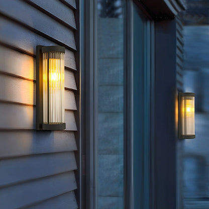 Modern Solar Waterproof Cylinder Striped Glass Outdoor LED Porch Wall Lights - Flyachilles