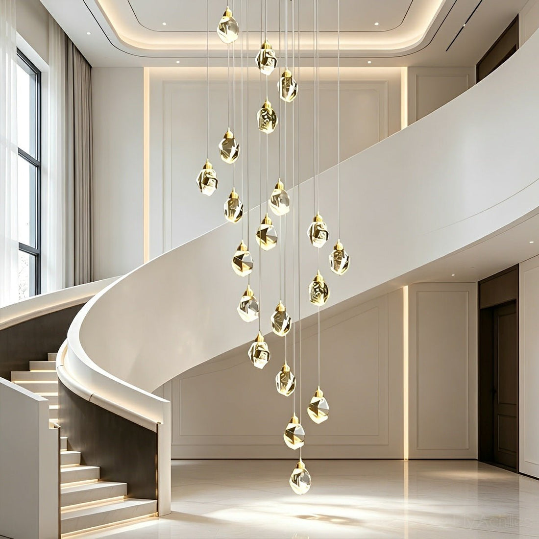 Modern Spiral Crystal Droplets Staircase Chandelier Modern Spiral Crystal Staircase Chandelier - Flyachilles