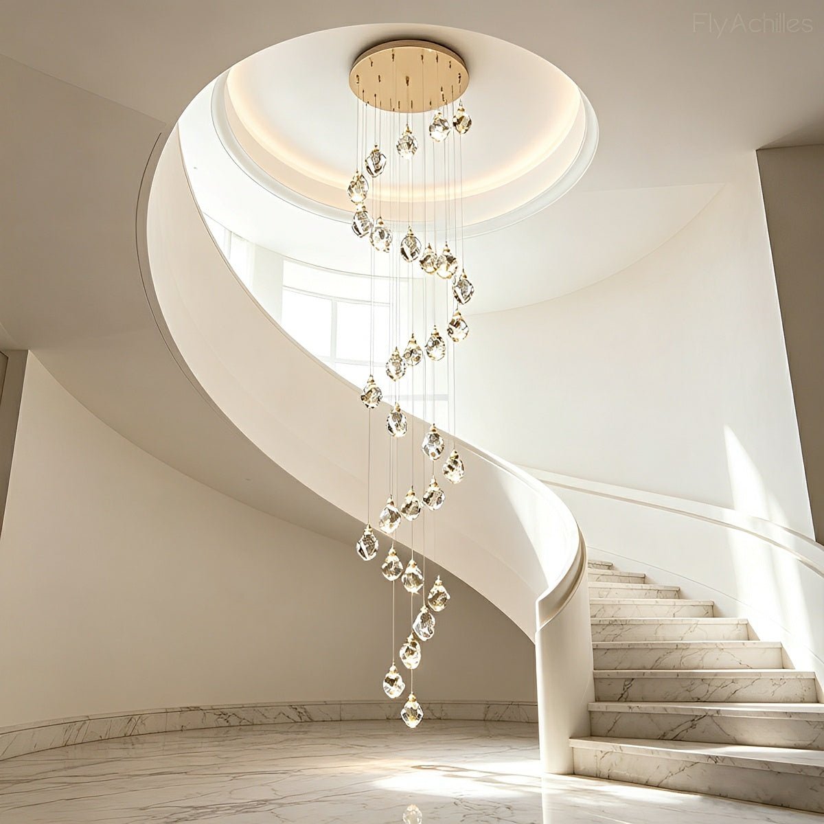 Modern Spiral Crystal Droplets Staircase Chandelier Modern Spiral Crystal Staircase Chandelier - Flyachilles