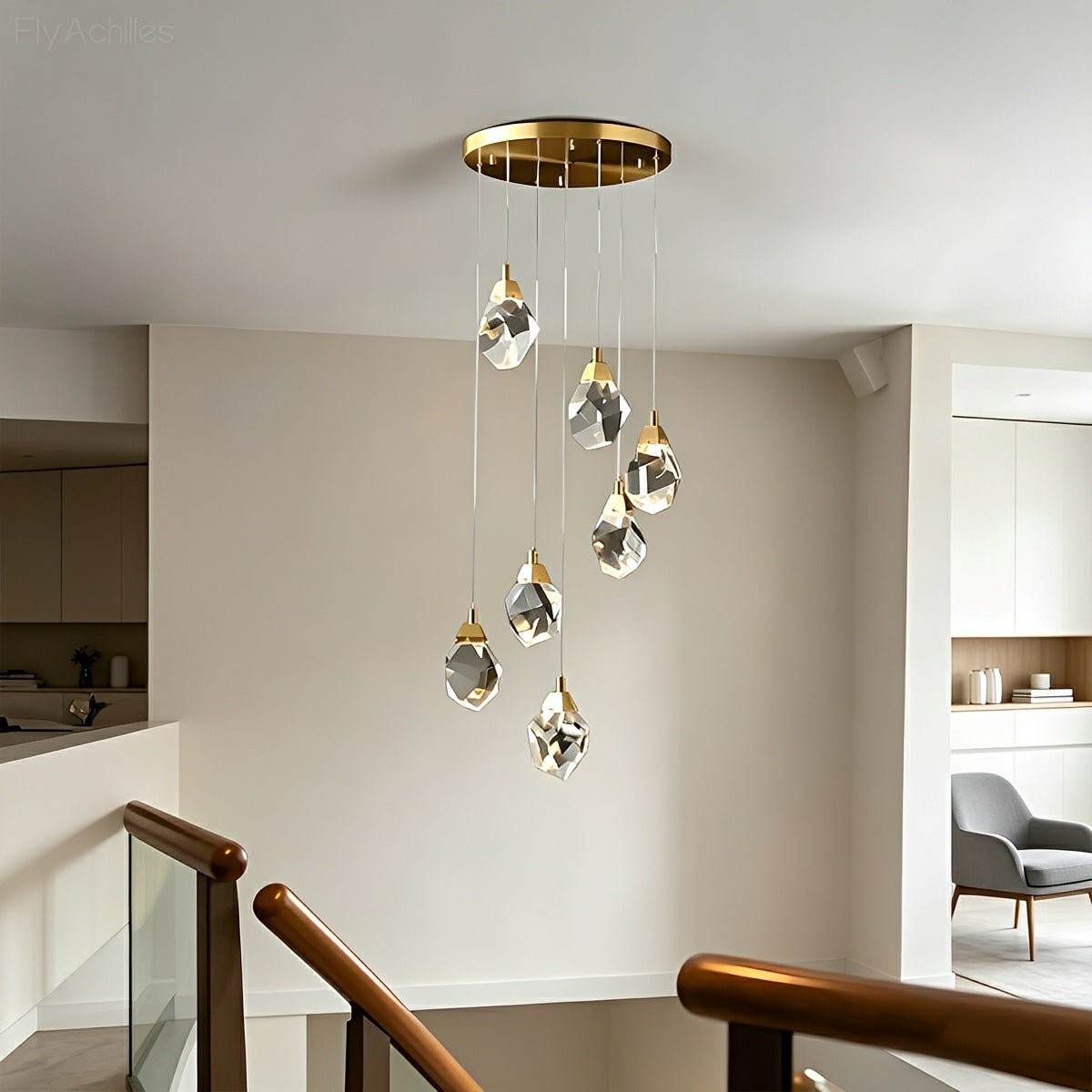 Modern Spiral Crystal Droplets Staircase Chandelier Modern Spiral Crystal Staircase Chandelier - Flyachilles