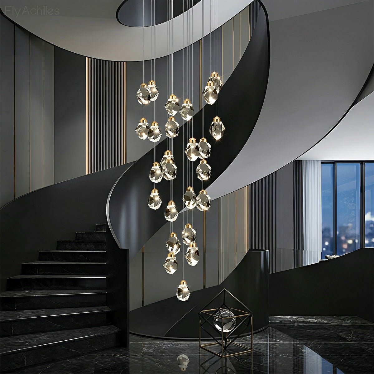 Modern Spiral Crystal Droplets Staircase Chandelier Modern Spiral Crystal Staircase Chandelier - Flyachilles