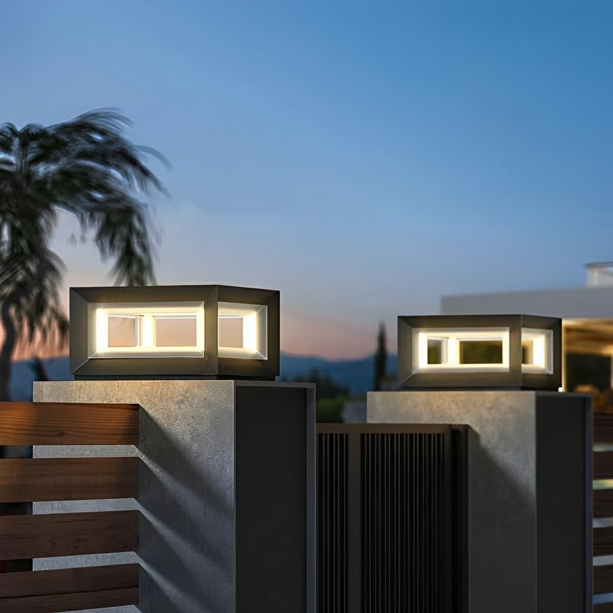 Modern Stainless Steel Waterproof Solar Square LED Outdoor Post Lights - Flyachilles