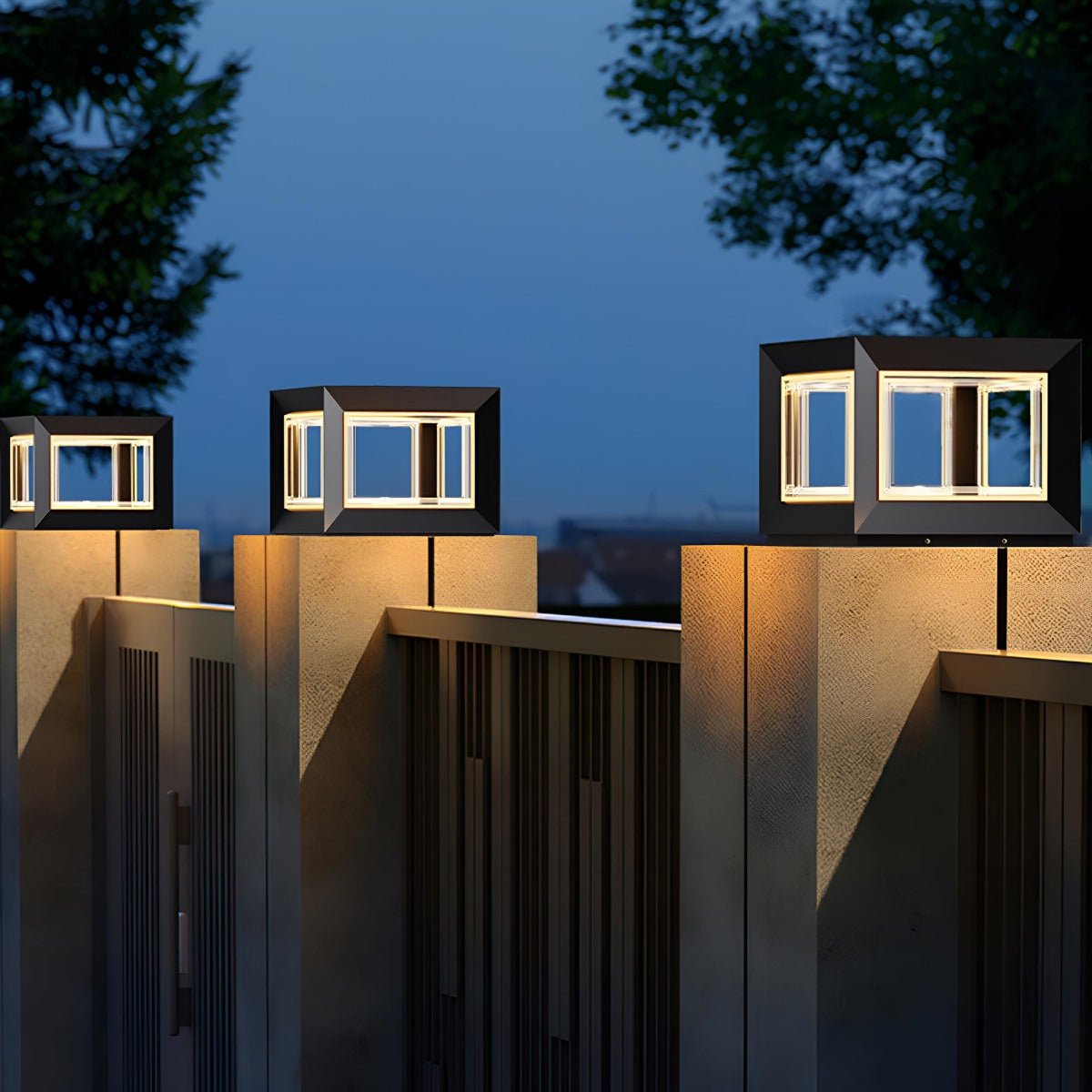 Modern Stainless Steel Waterproof Solar Square LED Outdoor Post Lights - Flyachilles