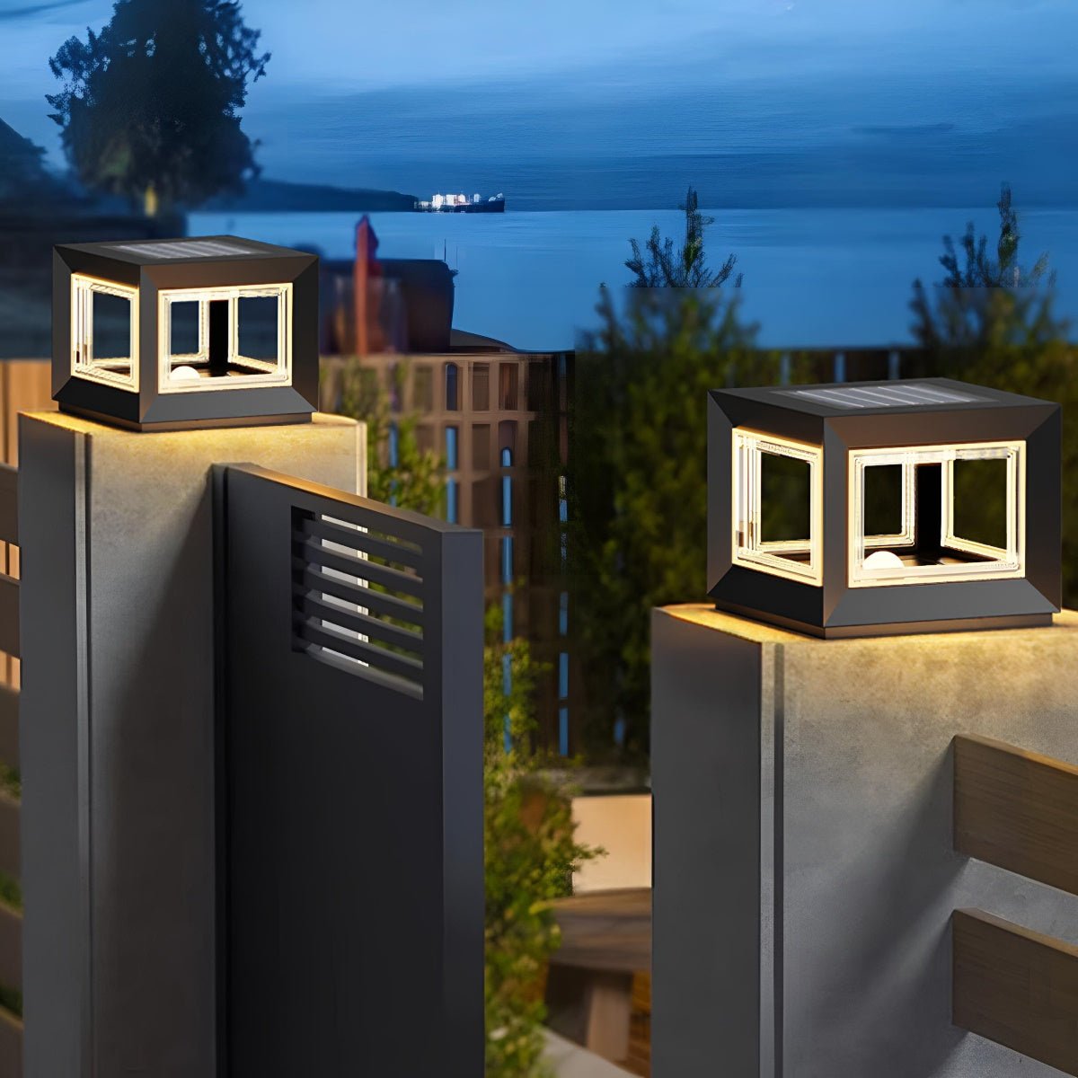 Modern Stainless Steel Waterproof Solar Square LED Outdoor Post Lights - Flyachilles