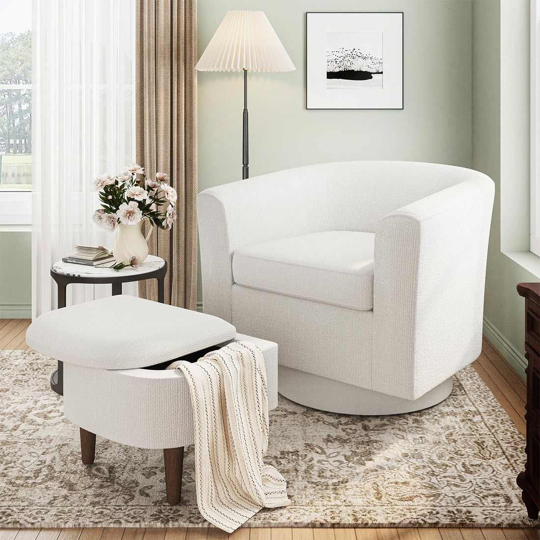 Modern Tufted Swivel Accent Chair with Armrest Ottoman - Armchair - Flyachilles
