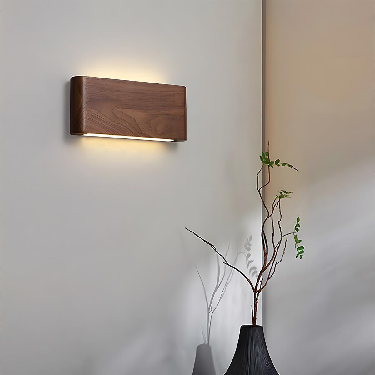 Modern Walnut Solid Wood Rectangular LED Indoor Wall Sconce - Flyachilles