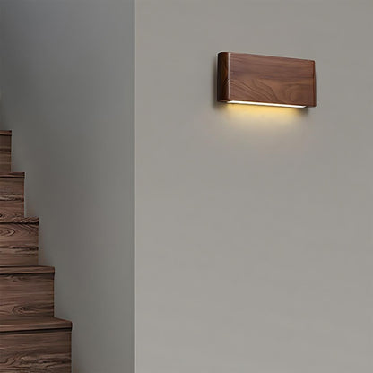 Modern Walnut Solid Wood Rectangular LED Indoor Wall Sconce - Flyachilles