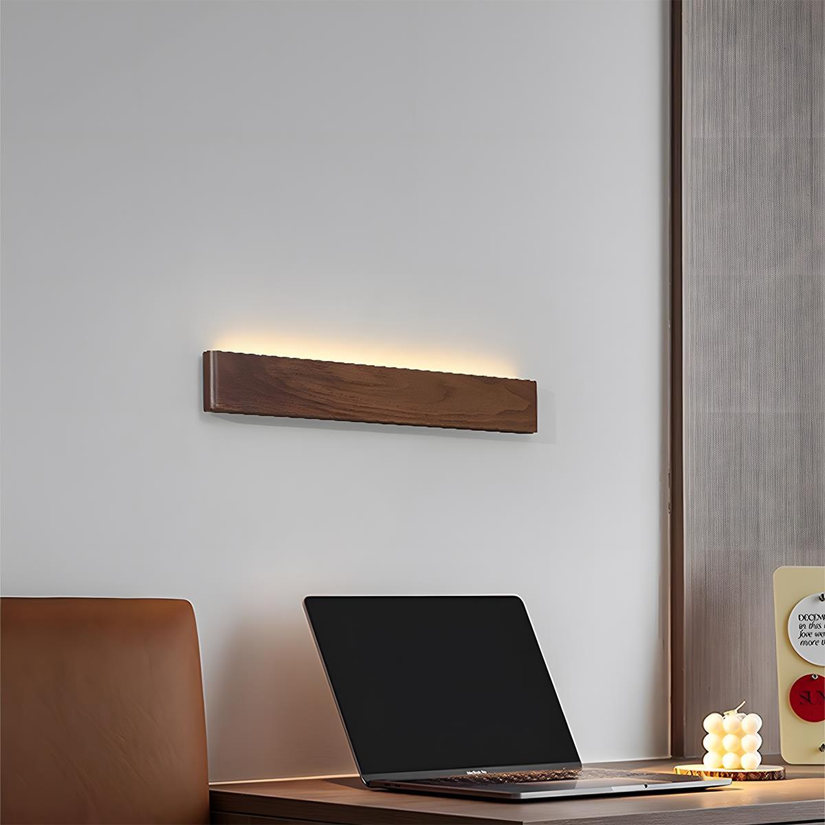 Modern Walnut Solid Wood Rectangular LED Indoor Wall Sconce - Flyachilles