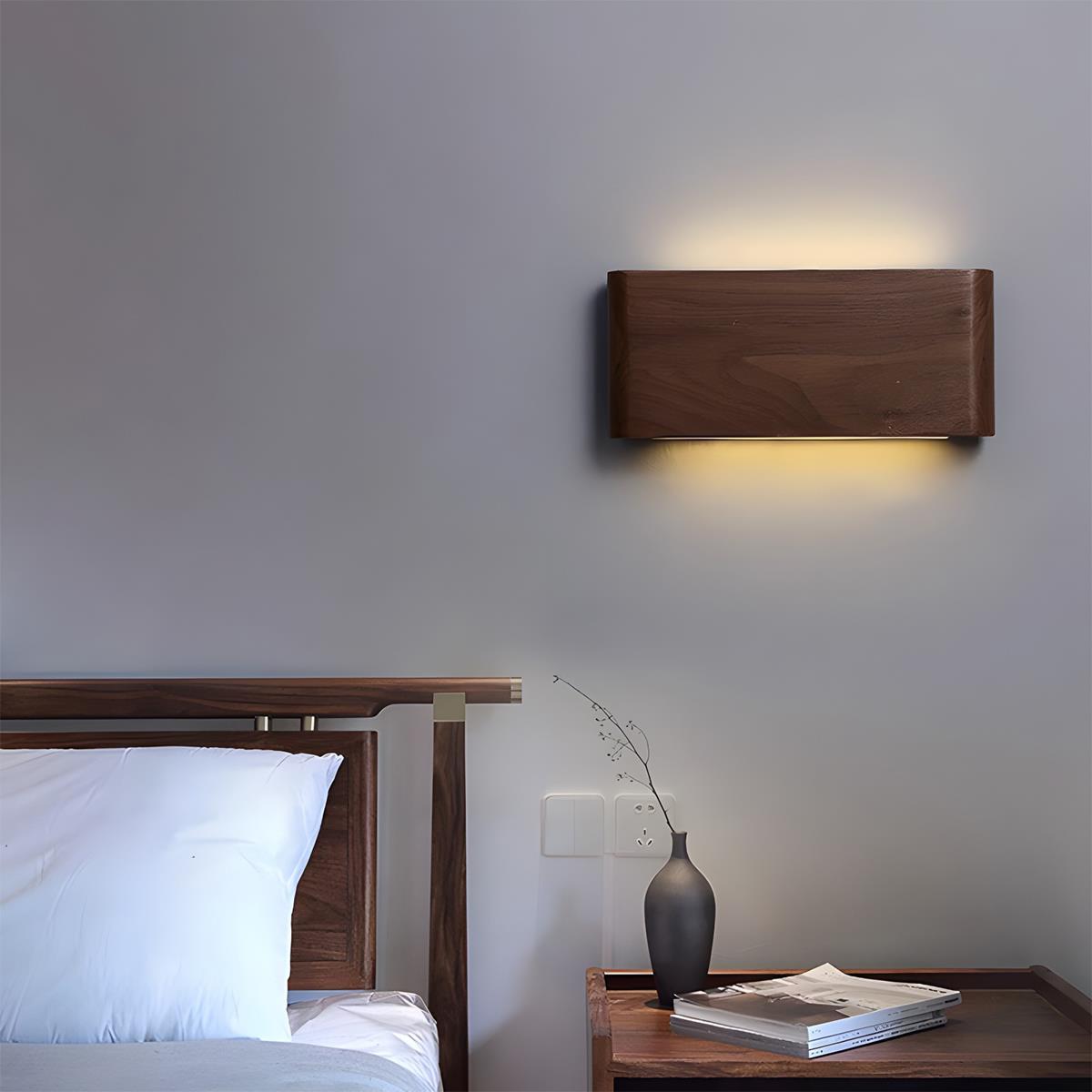 Modern Walnut Solid Wood Rectangular LED Indoor Wall Sconce - Flyachilles