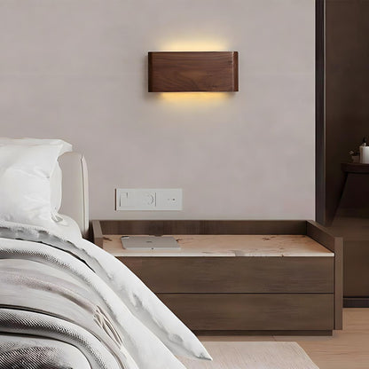 Modern Walnut Solid Wood Rectangular LED Indoor Wall Sconce - Flyachilles