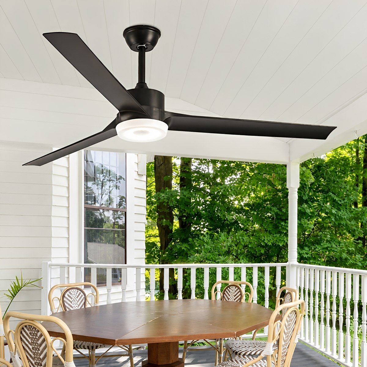 Modern Waterproof Black Outdoor LED Ceiling Fan with Light DC Motor - Flyachilles