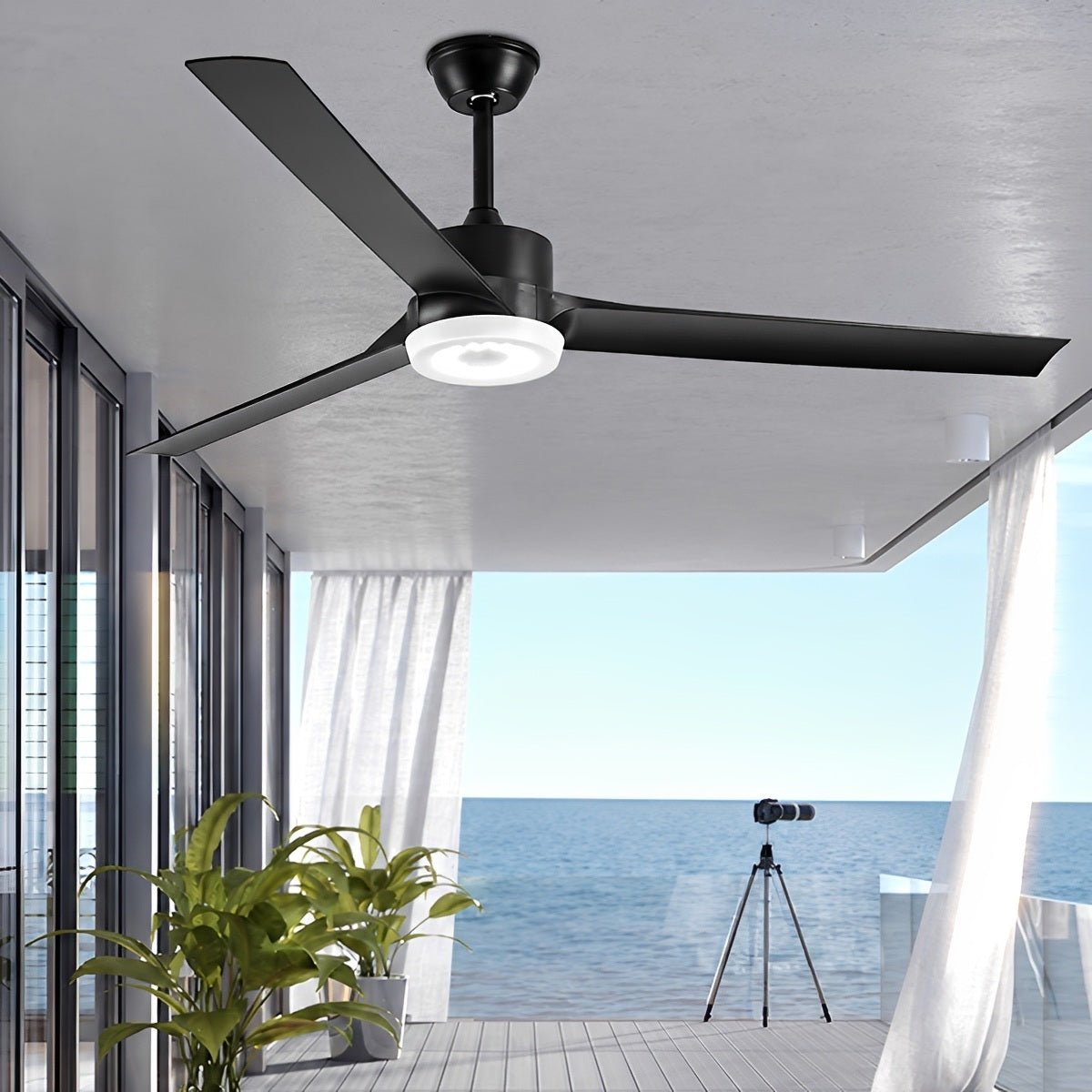 Modern Waterproof Black Outdoor LED Ceiling Fan with Light DC Motor - Flyachilles
