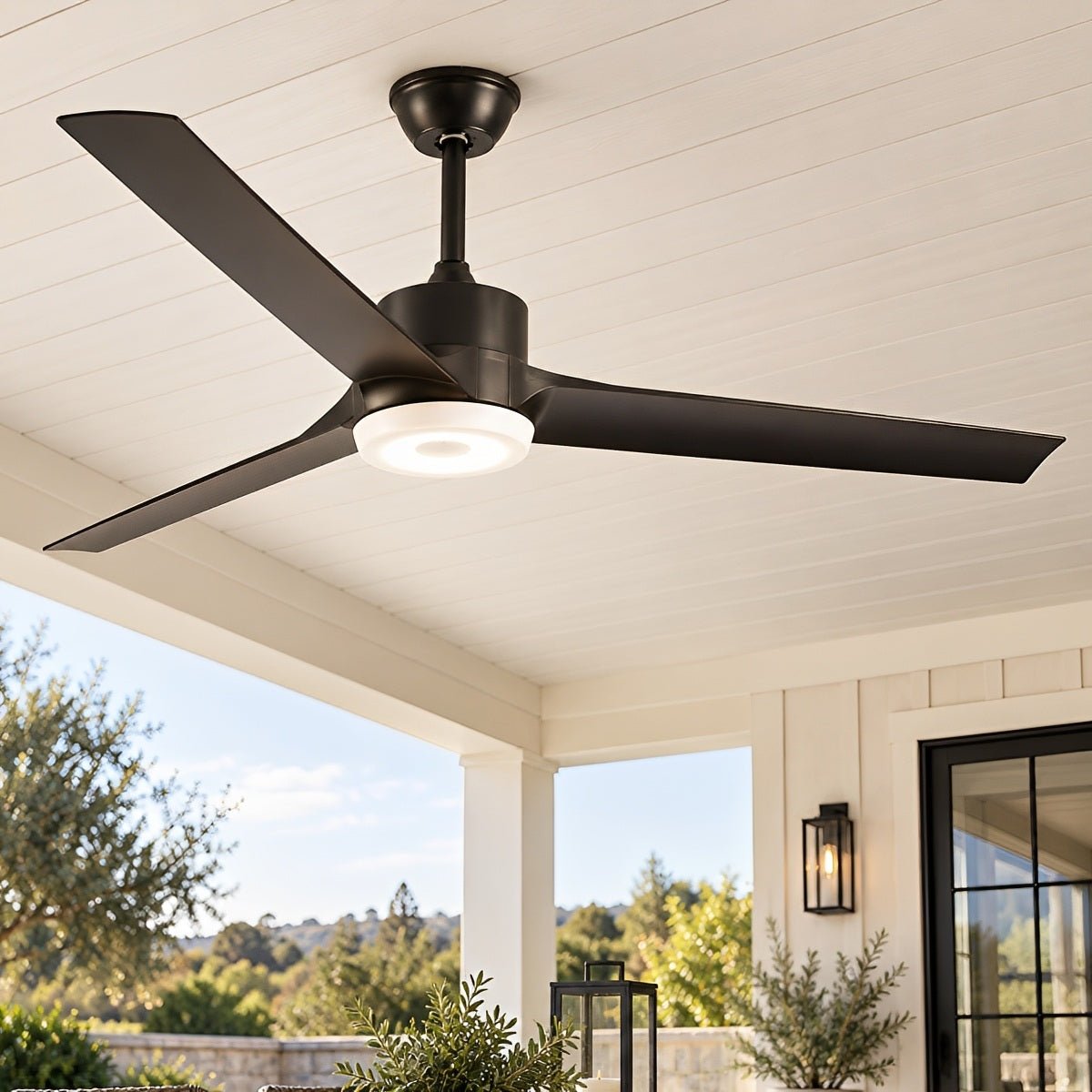 Modern Waterproof Black Outdoor LED Ceiling Fan with Light DC Motor - Flyachilles