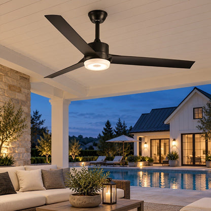 Modern Waterproof Black Outdoor LED Ceiling Fan with Light DC Motor - Flyachilles
