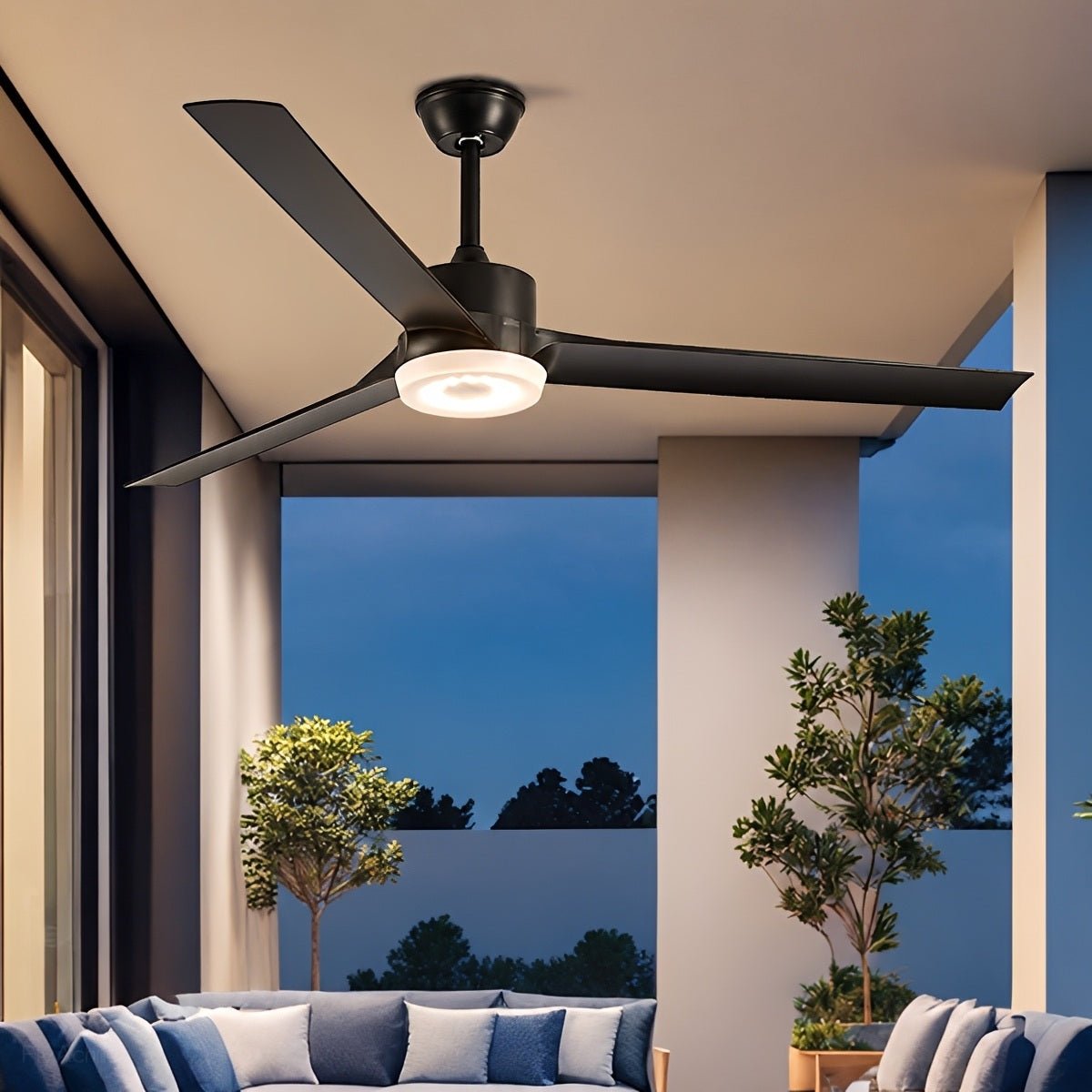 Modern Waterproof Black Outdoor LED Ceiling Fan with Light DC Motor - Flyachilles