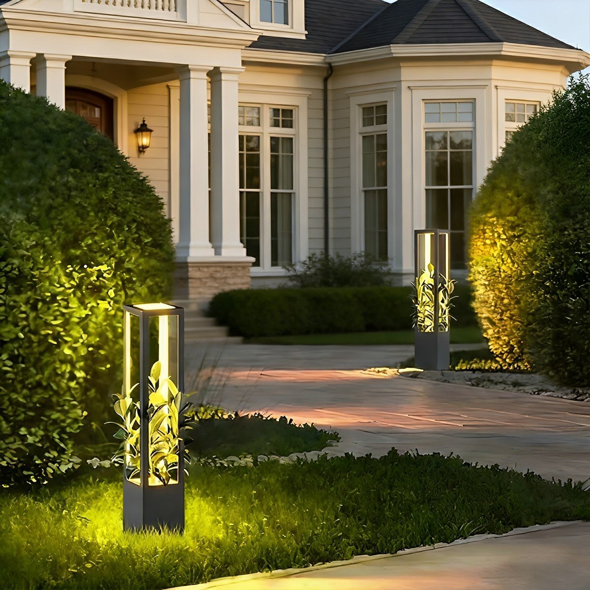 Modern Waterproof Hollow Plants Pot Outdoor LED Lawn Pillar Lights - Flyachilles