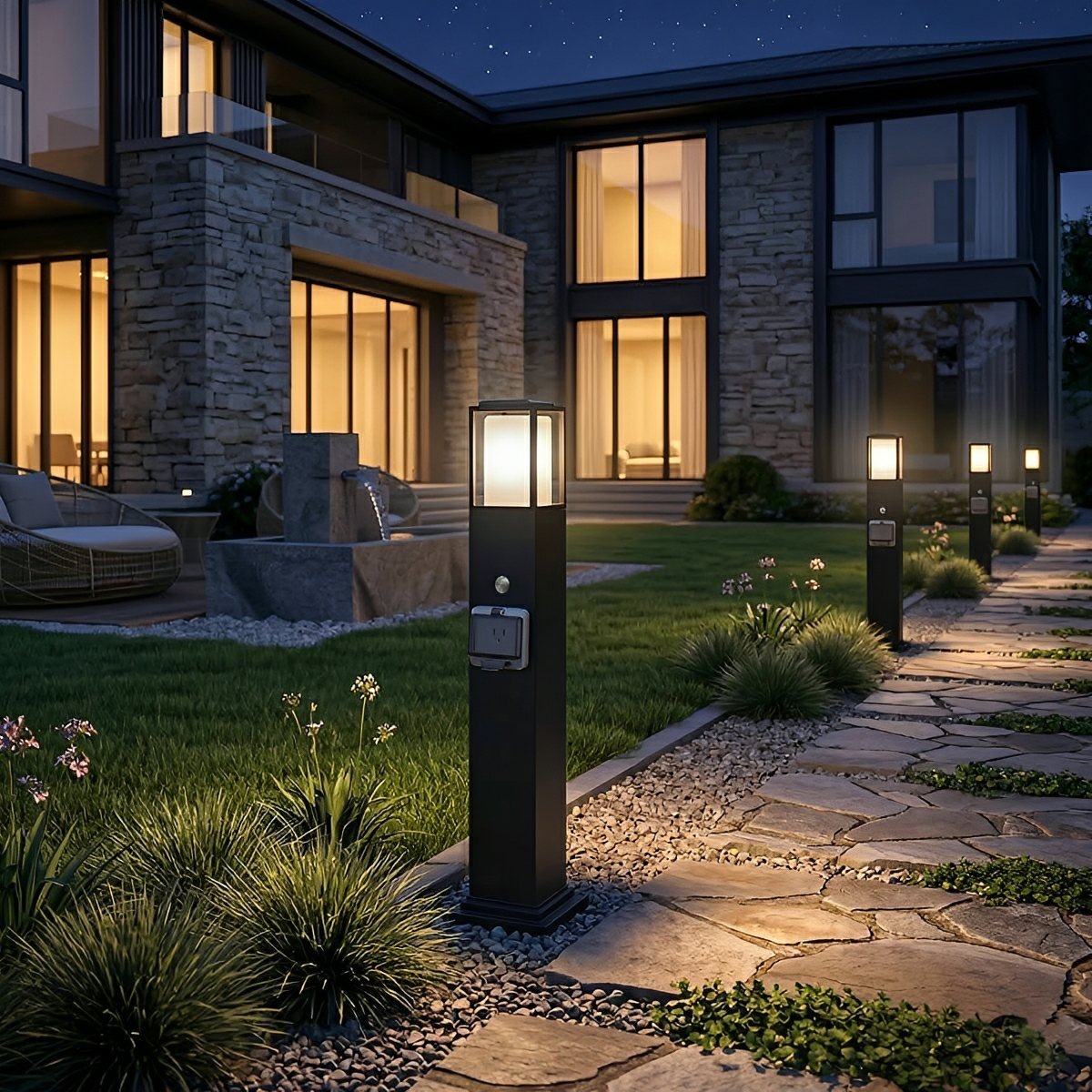 Modern Waterproof Outdoor LED Landscape Path Lights with Socket Charging Station - Flyachilles
