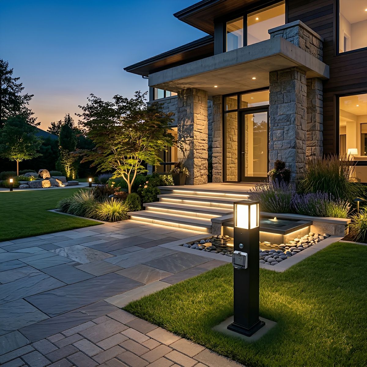 Modern Waterproof Outdoor LED Landscape Path Lights with Socket Charging Station - Flyachilles