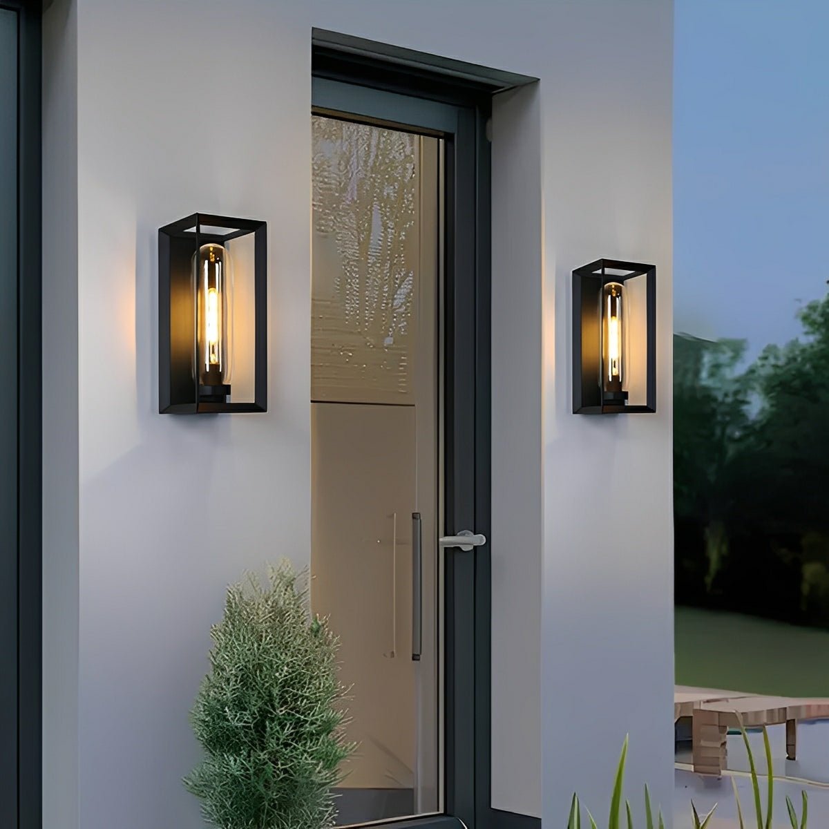 Modern Waterproof Rectangular Glass - Lampshade Outdoor LED Porch Wall Lights - Flyachilles