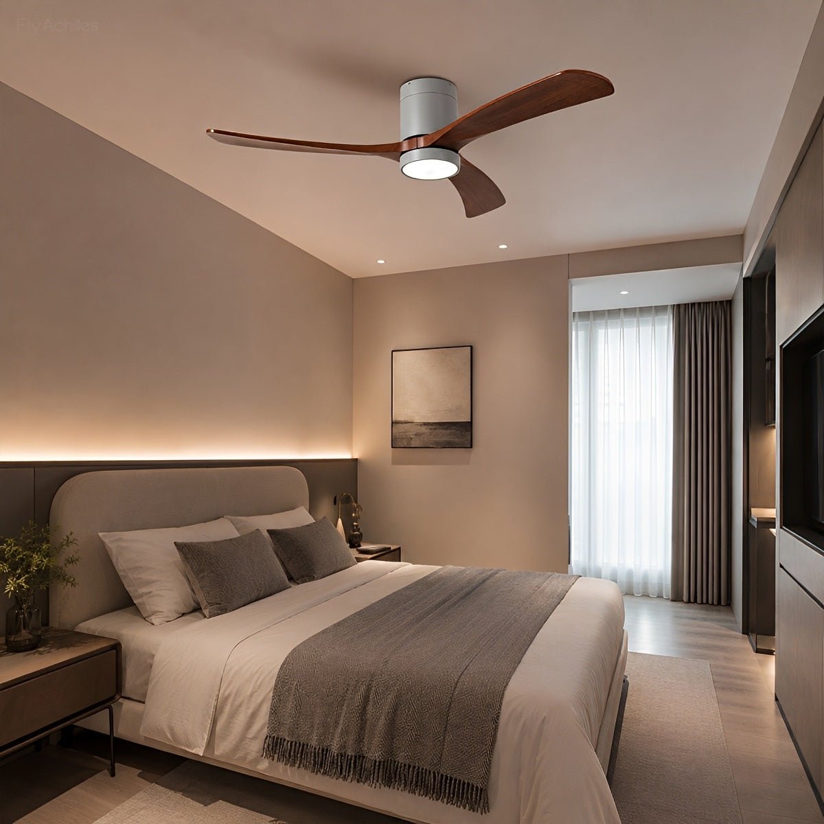 Modern Wood Ceiling Fan Light 6-Speed DC Motor Full-Spectrum - Flyachilles