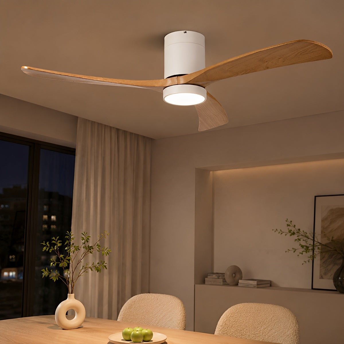 Modern Wood Ceiling Fan Light 6-Speed DC Motor Full-Spectrum - Flyachilles