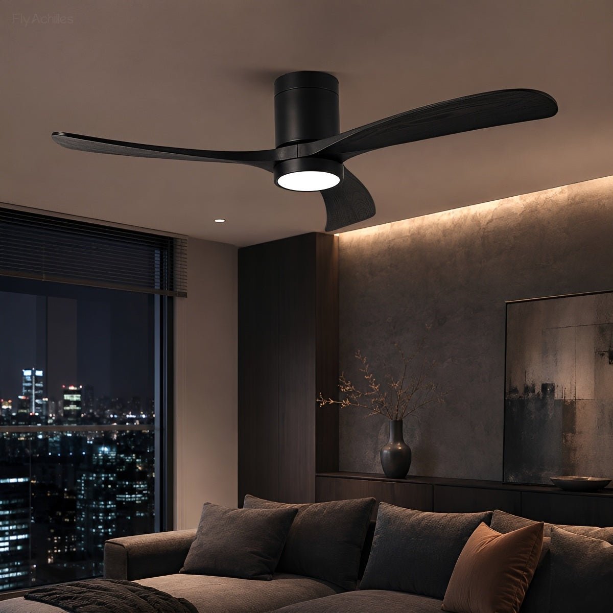 Modern Wood Ceiling Fan Light 6-Speed DC Motor Full-Spectrum - Flyachilles