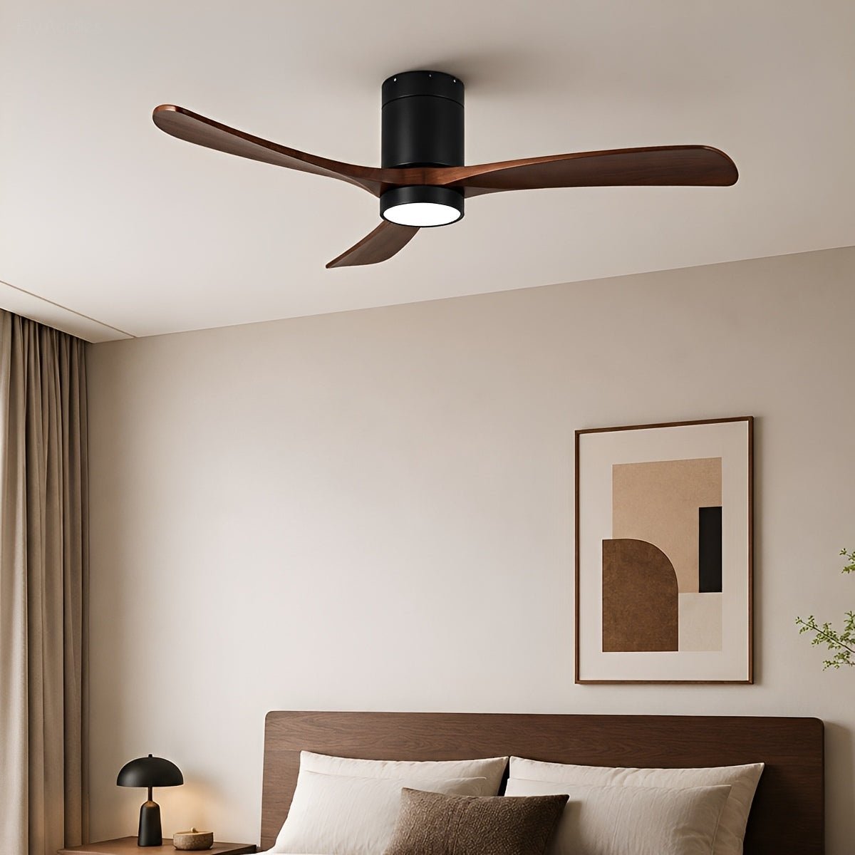 Modern Wood Ceiling Fan Light 6-Speed DC Motor Full-Spectrum - Flyachilles