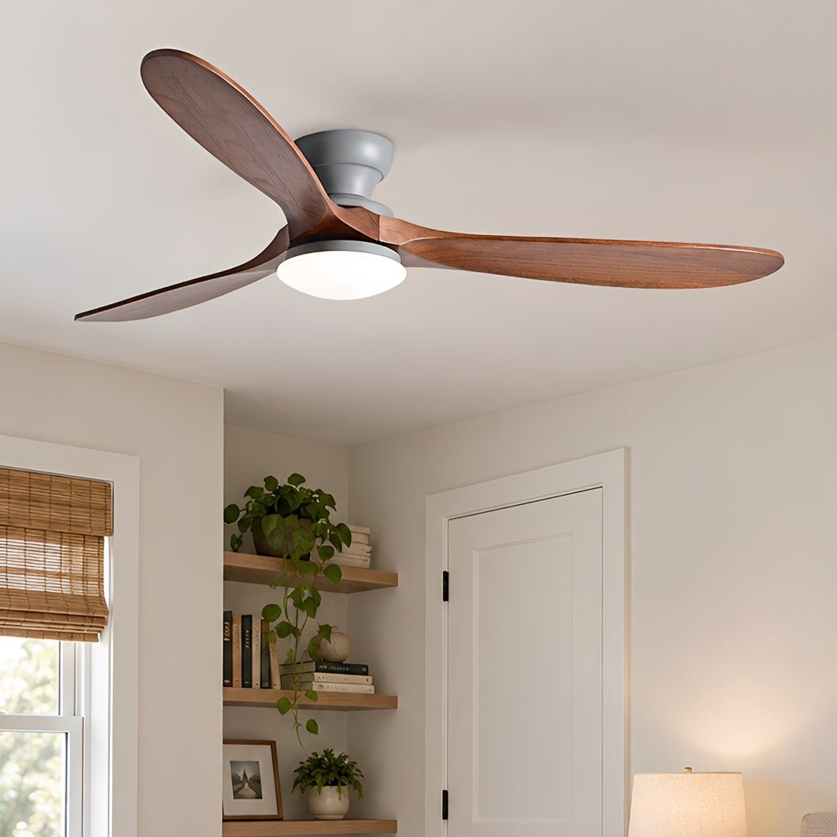 Modern Wood LED Ceiling Fan with Light Reversible DC Motor - Flyachilles