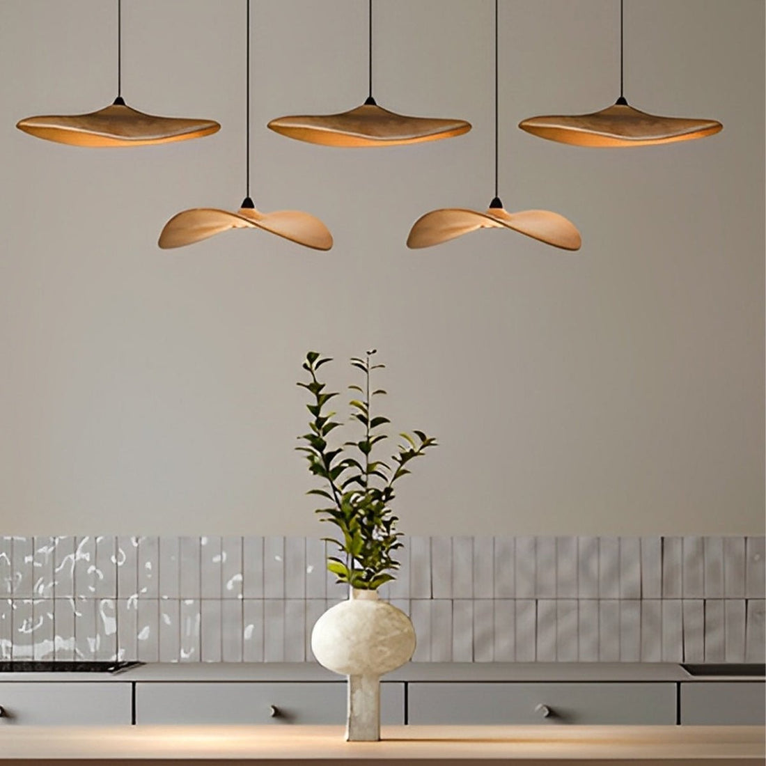 Modern Wood Natural Style Lotus Leaf LED Pendant Light - Flyachilles