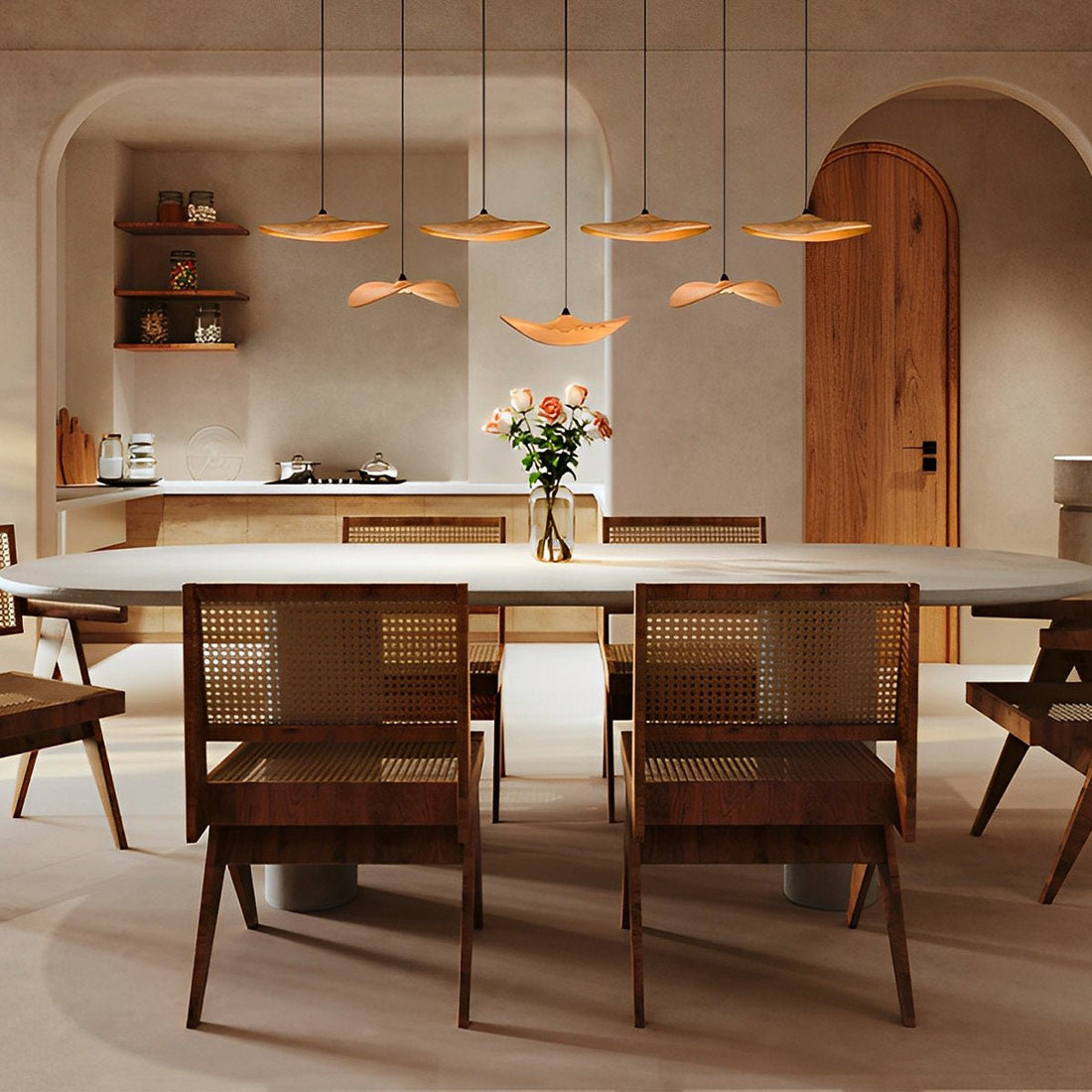 Modern Wood Natural Style Lotus Leaf LED Pendant Light - Flyachilles