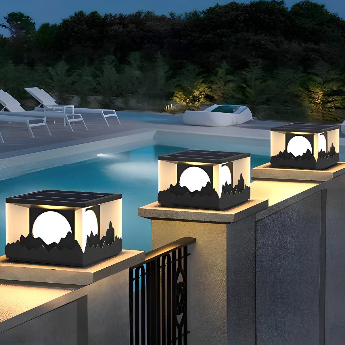 Mountain Scenery Waterproof LED Modern Solar Fence Post Lights Column Pillar Light - Flyachilles
