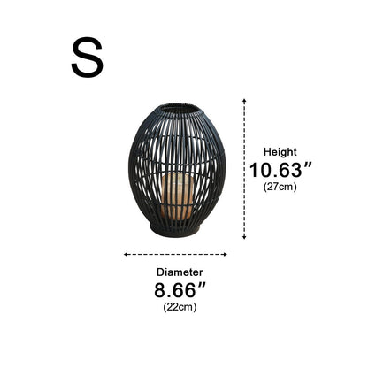 Outdoor Black Handwoven LED Candle Lantern Floor Lamp - Flyachilles