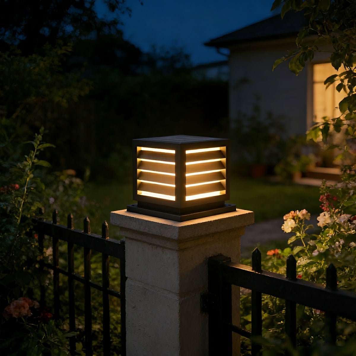 Outdoor Black Square Grille Post Cap Lights Fence Column Light - Flyachilles