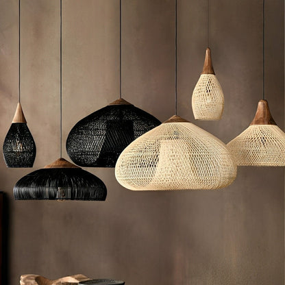 Oval - shaped Handmade Rattan Pendant Light – Boho Woven Hanging Lamp - Flyachilles