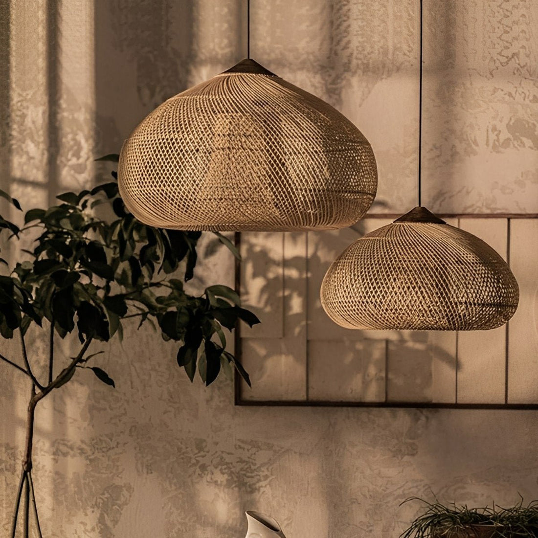 Oval - shaped Handmade Rattan Pendant Light – Boho Woven Hanging Lamp - Flyachilles