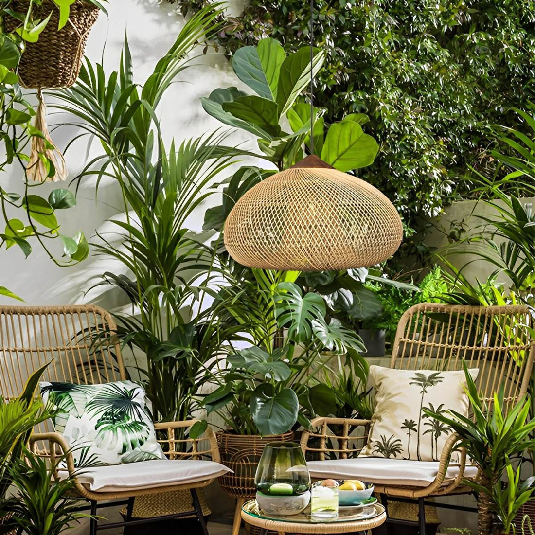 Oval - shaped Handmade Rattan Pendant Light – Boho Woven Hanging Lamp - Flyachilles