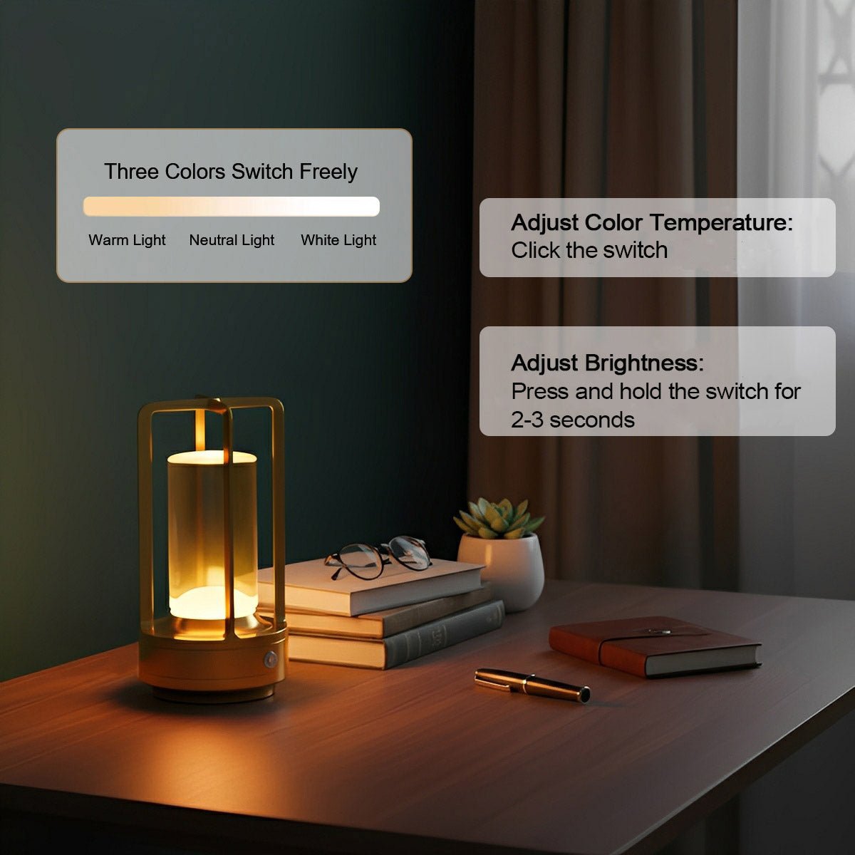 Portable Lantern Cordless Table Lamp USB Rechargeable Touch Dimming Night Lights - Flyachilles