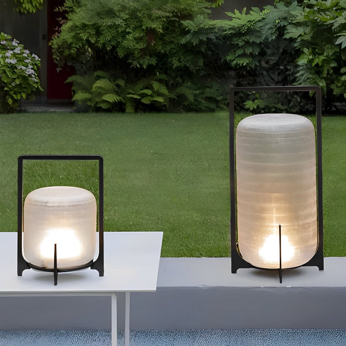 Portable Lantern Shaped Glass Waterproof LED Modern Outdoor Lights Floor Lamp Garden Lighting - Flyachilles