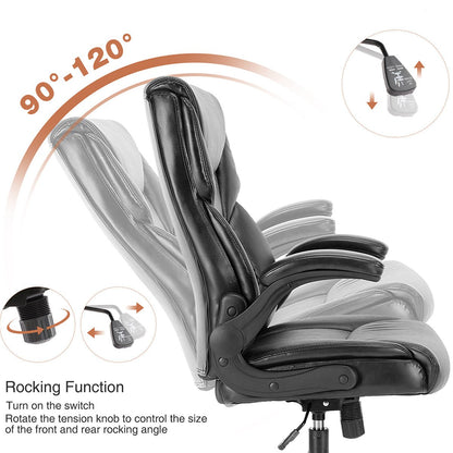 PU Leather Office Chair with Armrest,Lumbar Support, Strong Metal Base - Flyachilles