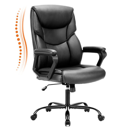 PU Leather Office Chair with Armrest,Lumbar Support, Strong Metal Base - Flyachilles