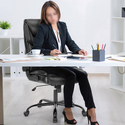 PU Leather Office Chair with Armrest,Lumbar Support, Strong Metal Base - Flyachilles