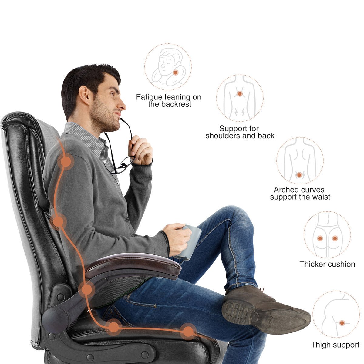 PU Leather Office Chair with Armrest,Lumbar Support, Strong Metal Base - Flyachilles