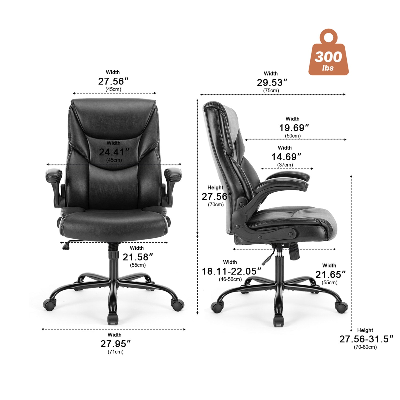 PU Leather Office Chair with Armrest,Lumbar Support, Strong Metal Base - Flyachilles