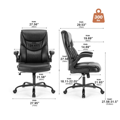 PU Leather Office Chair with Armrest,Lumbar Support, Strong Metal Base - Flyachilles