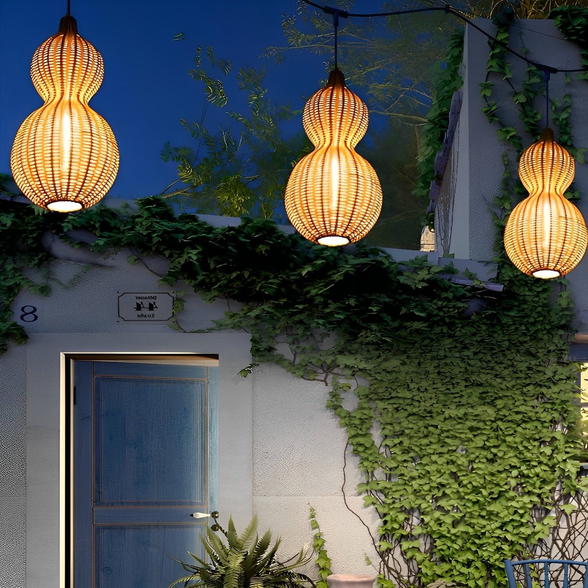Rattan Gourd Waterproof Retro Outdoor Chandelier Porch Lights - Flyachilles