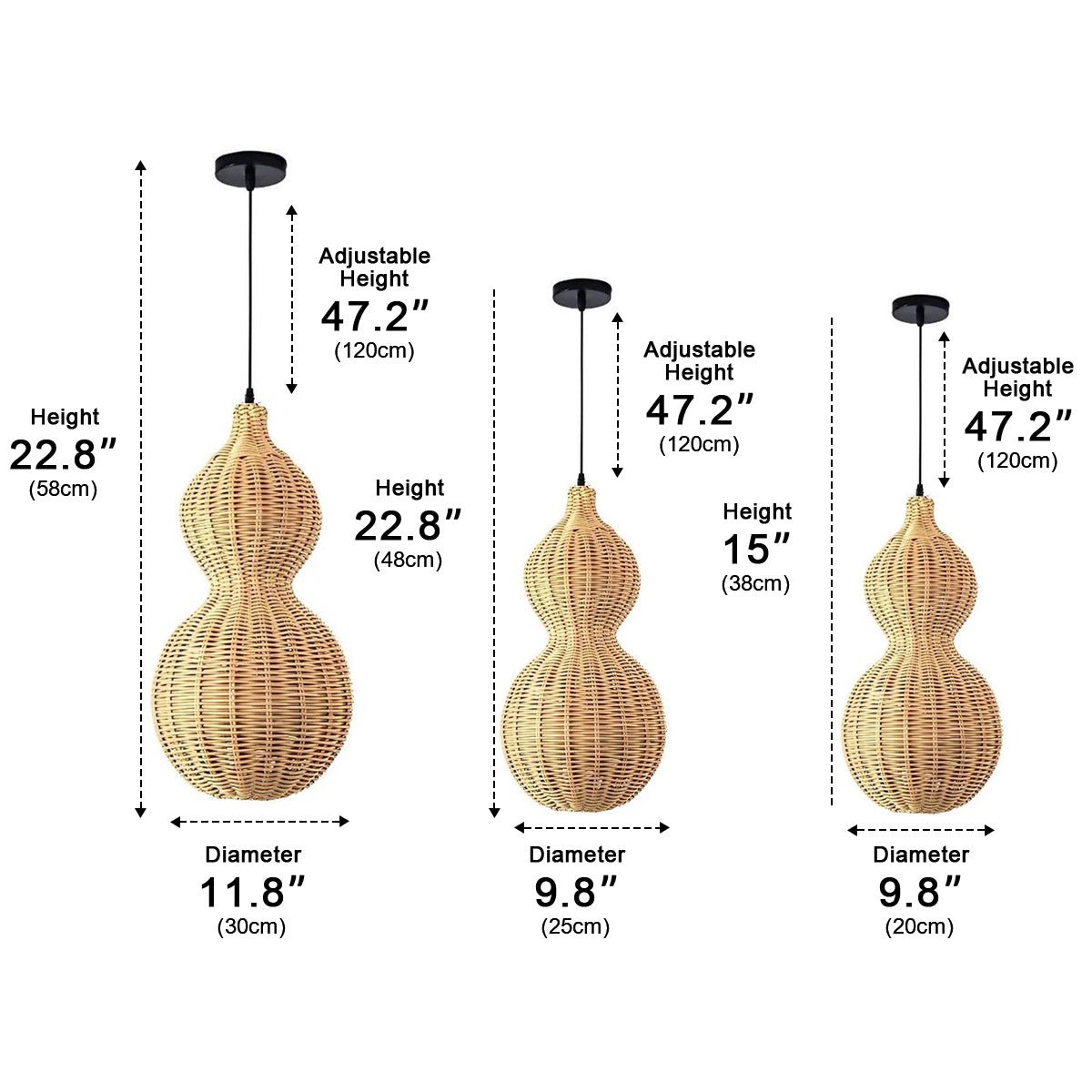 Rattan Gourd Waterproof Retro Outdoor Chandelier Porch Lights - Flyachilles