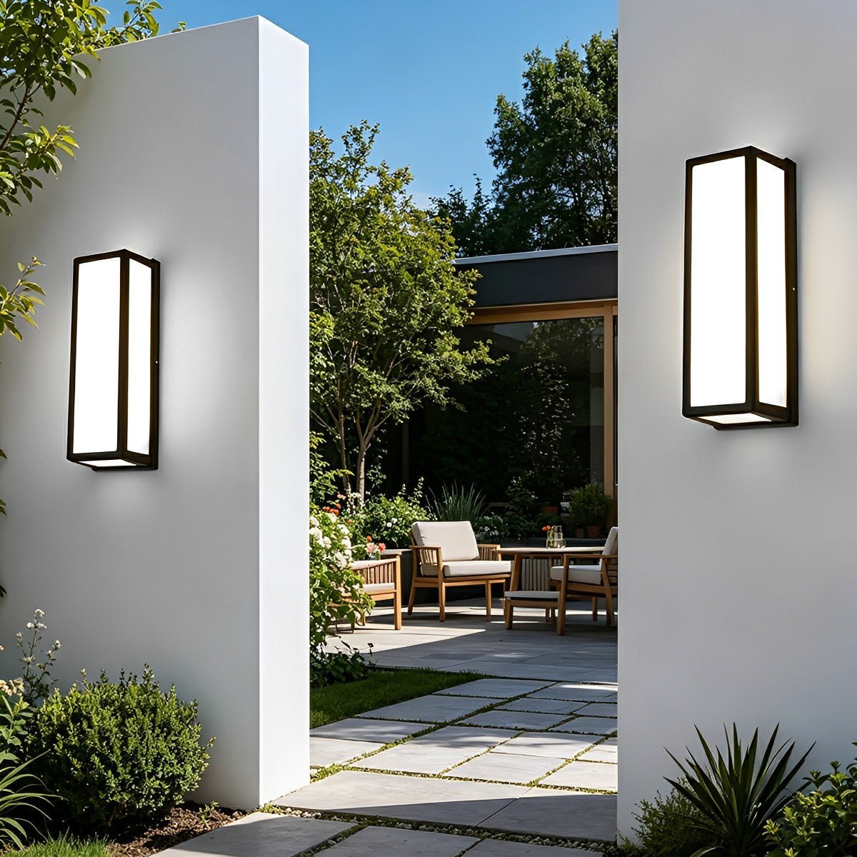 Rectangle LED Waterproof Motion Sensor Black Modern Wall Sconce Lighting - Flyachilles