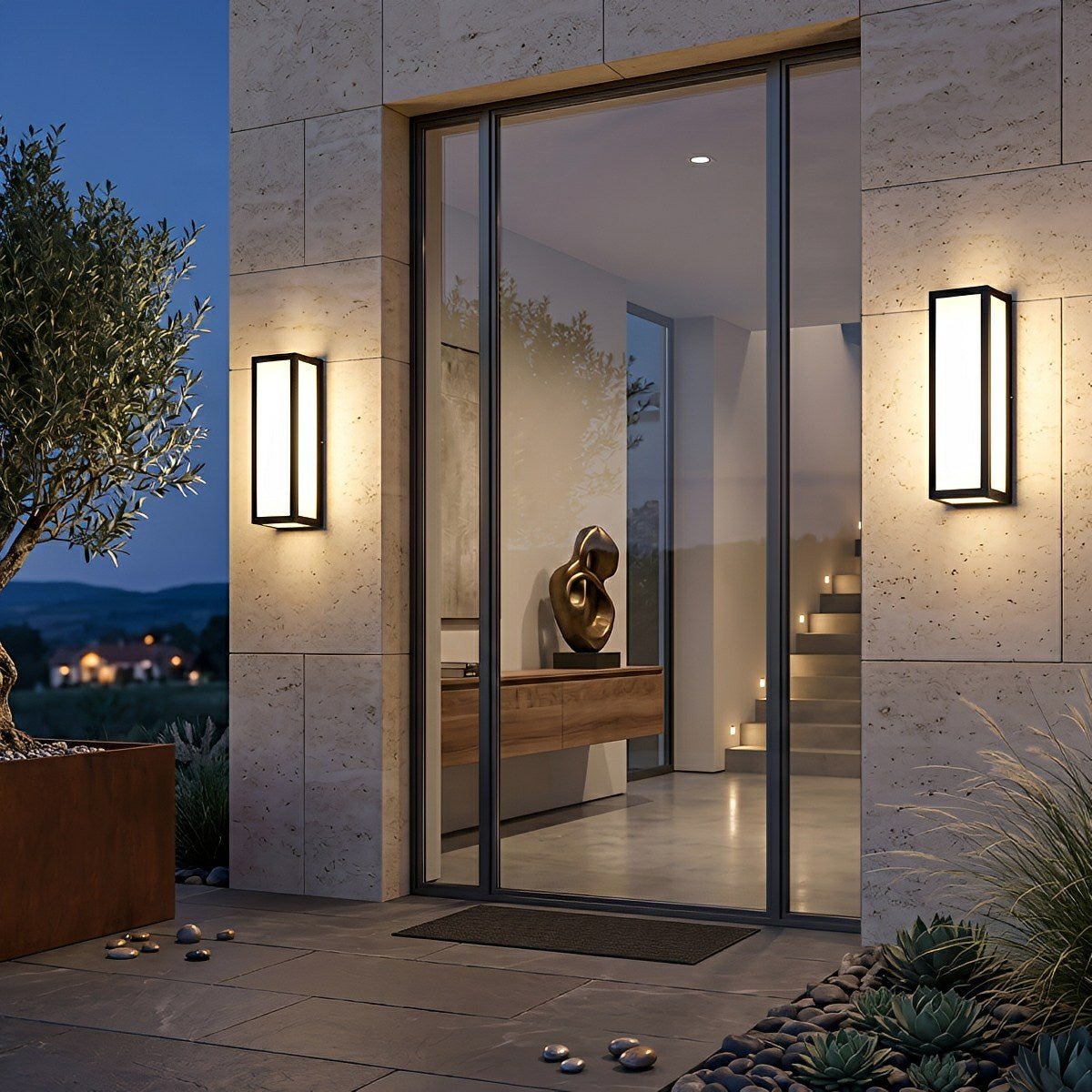 Rectangle LED Waterproof Motion Sensor Black Modern Wall Sconce Lighting - Flyachilles