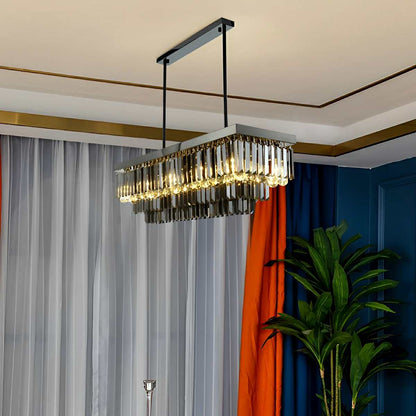 Rectangular Crystal LED 3 Color Modes Smoke Gray Modern Chandelier - Flyachilles